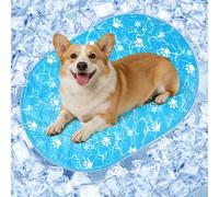 Tsmertor Dog Cooling Mat, 68x48cm Oval Self Pet Cooling Mat, Leakproof Scratch Resistant Pet Bed for Dogs and Cats, Foldable Cool Pad for Indoor Outdoor Summer, Blue