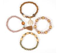 TSMIMTS Bohemian Stackable Bracelets for Women Men Set Stretch Multilayer Stack Beads Colorful Beaded Charm Tree of Life Handmade Tassels Jewelry Hippie Bracelets Dainty Best Friend Gift - 4PCS, 3.5