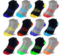 Tsmollyu 12 Pairs Boys Socks Kids Ankle Athletic Cotton Sock Half Cushioned Low Cut Sock, Multi03(black,grey), 7-10 Years