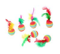 TSMORY 5Pcs Cats Ball Toys with Feather Teaser Feather Toys Kitten Chew Ball Pet Interactive Toy Kitten Feather Toys Retractable