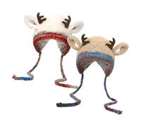 TSMORY Adjustable Knit Deer Christmas Hat Warm Cold Weather Cap for Adults Children Warm Holiday Deer Cap