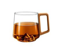 TSMORY Artistic Drink Glass Mug with 3D Mountain Bottom Design and Wooden Handle Ideal for Coffee and Teas Drinkware Cup Gift Wine Glass