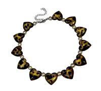 TSMORY Exaggerated Leopard Print Heart Pearls Necklace Adjustable Crystal Acrylic Chain For Women Party Jewelry