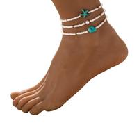 TSMORY Portable Stretchy Anklet Trio Styles Turquoise Starfishes Beaded Foot Jewelry for Beach Vacation Starfishes Stretch Anklets