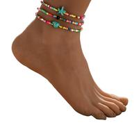 TSMORY Portable Stretchy Anklet Trio Styles Turquoise Starfishes Beaded Foot Jewelry for Beach Vacation Starfishes Stretch Anklets