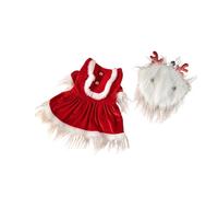 TSMORY Red Velvets Dog Christmas Costume Santa Dress Two Piece Set Easy Dress for Small Media Sized Pet Dog Winter Wear