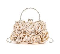 TSMORY Vintage Elegant 3D Rose Floral Satins Evening Bag with Metal Chain Strap for Formal Event Ladies Clutches Purse Handbag Evening Handbag