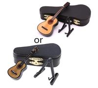 TSMORY Wooden Miniature Electric Guitar Bass for w/Stand & for Case Musical Instrument Miniature Model Birthday