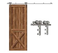 TSMST 183CM/6FT Stainless Steel Sliding Door Track Barn Door Hardware Kit Closet Rail Roller Accessory Double Wheel Ram Horn Style