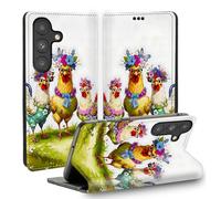 TSNJTBDL Case for Galaxy S26 Plus Wallet Case with Card Holder, RFID Blocking Full Coverage PU Leather Shockproof Cover, Phone Case for Samsung Galaxy S26 Plus 6.7" - Flower - Wearing Chickens