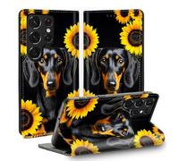 TSNJTBDL Case for Galaxy S26 Ultra Wallet Case with Card Holder, RFID Blocking Full Coverage PU Leather Shockproof Cover, Phone Case for Samsung Galaxy S26 Ultra 6.9" - Dachshund Dog Sunflower