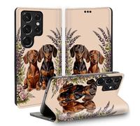 TSNJTBDL Case for Galaxy S26 Ultra Wallet Case with Card Holder, RFID Blocking Full Coverage PU Leather Shockproof Cover, Phone Case for Samsung Galaxy S26 Ultra 6.9" - Dachshund Dog Rose