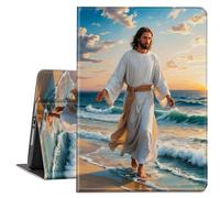 TSNJTBDL Case for iPad (A16) 11th Generation 11 Inch 2025, for iPad 10th Generation 10.9 inch 2022 - PU Leather Auto Sleep/Wake, Slim Lightweight Protective Cover - Jesus Walking Beach
