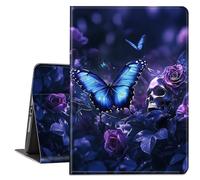 TSNJTBDL Case for Kindle Paperwhite 12th Generation 7" & Kindle ColorSoft Signature Edition - PU Leather with Auto Sleep/Wake, Slim Lightweight Protective Cover - Blue Butterfly Skull