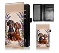 TSNJTBDL Checkbook Cover for Men & Women Personal Checkbook RFID Blocking Cute Leather Check Book Holder Wallet with Card Slots & Elastic Strap Pen Holder, Dachshund Dog Rose, Checkbook Cover