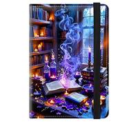 TSNJTBDL Passport Holder Cover, PU Leather RFID Blocking Travel Wallet with Credit Card Slots, Passport Book Case for Women and Men, Travel Document Organizer, Witchy Magical Library, 5.7 x 4.3 inch