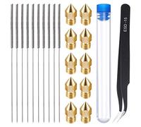 TsoLay 21 Pieces 3D Printer Nozzle and Cleaning Kit 0.4 Mm Mk8 Nozzles 0.4 Mm Needles and 1 Pack Tweezers Tool Kit Stainless Steel Nozzle Cleaning Tool Kit