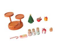 Tsophreniq Doll House Christmas Table Decoration with 3 Tiered Candy Display Gingerbreads Figure Glass Jars and Gift Box Accessories Christmas Doll House Accessories