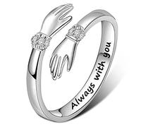 Tsophreniq Hand Hug Statement Promise Antique Rings Anniversary Adjustable Silver Open for Women Girl Hug for Daughter Always-with You