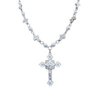 Tsophreniq Religious Cross Rosary Necklace Pearls Bead Neck Chain for Collectible Handicraft Praying Meditations Baptisms Gift Women Necklace