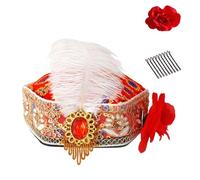 Tsophreniq Uyghur Nationality Hat with Embroidery Pattern and Feathered for Women Cosplay Parties and Carnivals Cultural Festival Ethnic Dance Event Hat
