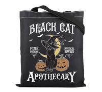 TSOTMO Black Cat Apothecary Inspired Tote Bag Witchy Shoulder Bag Halloween Spooky Season Gift Witch Books Lover Gift (Black Cat)