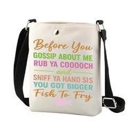 TSOTMO Fish Gift Before You Gossip About Me Rub Ya Cooooch And Sniff Ya Hand Crossbody Bag Funny Sarcastic Gift for Women, Fish to Fry Cr