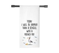 TSOTMO Funny Beach Bird Gift Today I Will Be Happier Than A Seagull with A French Fry Inspirational Kitchen Towel Seagull Lover Gift (Today A Seagull Towel)