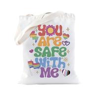 TSOTMO LGBTQ Pride Rainbow Tote Bag for Pride Ally LGBTQ Flags Ally LGBTQIA Support Gift Gay Equal Rights Eco-Friendly Bag, Safe With Me