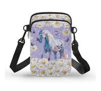 TSOVTHRID 2 Layer Butterfly Horse Crossbody Sling Bags for Women Small Mini Daisy Shoulder Bags Lightweight Purple Messenger Purse Trendy Phone Bag