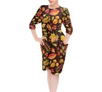 TSOVTHRID Autumn Leaf Nightgowns for Women with Pockets Black Nightshirt Size 3XL Long Sleeve Sleepwear Casual Night Gown Knee Length Sleep Dress Fall Winter Clothes