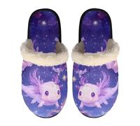 TSOVTHRID Axolotl Comfy House Slippers for Women Size S Starry Sky Scuff Shoes Warm Plush Bedroom Slipper Purple Slip On Winter Slippers