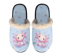 TSOVTHRID Axolotl Furry House Slippers for Women Size S Light Blue Indoor Outdoor Slippers Slip On Scuff Shoes Lightweight Fuzzy Slipper Anti Skid Soles Shoes