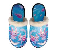 TSOVTHRID Axolotl House Slippers for Women Non Slip Ocean Warm Flat Slippers Comfortable Blue Scuff Shoes Size S Slip On Bedroom Slipper Warm Plush