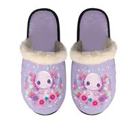 TSOVTHRID Axolotl Womens Bedroom Slippers Size S Flower Flast Slipper Anti Slip Purple House Slippers Warm Plush Shoes Lightweight Slip On Slipper