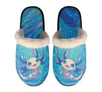 TSOVTHRID Axolotl Womens Indoor Slip On Slippers Cute Animal Winter Shoes Comfortable Fluffy Slippers Cozy Fuzzy Slipper Bedroom Shoes Size S
