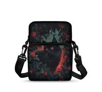 TSOVTHRID Black Cat Red Rose Green Leaf Print Men's Cross Body Bag, 2 Layer Small Messenger Bag Waist Fanny Pack Phone Pouch Handbag for Kid Girl Boy Teen College