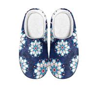 TSOVTHRID Blue Fuzzy Slippers for Women Indoor Geometric Patterns Womens Slippers Size 12 Casual Home Shoes Closed Toe Fuzzy Cotton Shoes