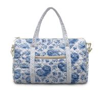 TSOVTHRID Blue Peony Floral Duffle Bag for Travel Carry On Large Capacity Quilted Travel Overnight Bags with Luggage Sleeve Zippered Gym Duffle Bags for Women Men