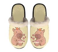TSOVTHRID Capybara Cute Comfy House Slippers for Women Size XS Bubble Tea Fluffy Slipper Beige Slip On Winter Shoes for Bedroom Non Slip Scuff Slippers