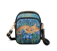 TSOVTHRID Cat Blue Flower Print Purses for Women Crossbody Bag Small Messenger Bag Crossbody Purse Lightweight Small Crossbody bags Cell Phone Purses Travel Pouch Shoulder Bag for Women
