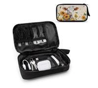 TSOVTHRID Cow Sunflower Print Womens Travel Case for Chargers and Cords Tech Organizer as Accessories Electronic Travel Organizer Travel Essentials for Charger Cable Phone Flash Drive