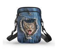 TSOVTHRID Cute Brown Cat Blue Denim Design Girls Messenger Bag, Waterproof Crossbody Shoulder Bags Cell Phone Case Waist Fanny Pack