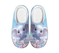 TSOVTHRID Elephant Womens Memory Foam Slippers Size 9-10 Non Slip Hydrangea House Slippers Closed Toe Blue Furry Slipper Anti Slip Shoes