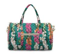 TSOVTHRID Floral Travel Duffle Bag Teal Quilted Luggage Bags Portable Carry on Overnight Bags Large Capacity Garment Duffel Tote Bags with Handle for Camping Trip