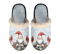 TSOVTHRID Gnomes Cardinal Fuzzy Slippers Women Indoor for Christmas Ladies Bedroom Slippers Size M Warm Plush Closed Toe Comfy Fluffy Shoes
