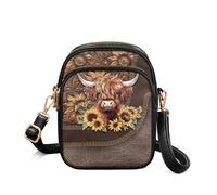 TSOVTHRID Highland Cow Shoulder Bag Crossbody for Women Sunflower Leather Sling Purse Zippered Crossbody Bags Long Strap Satchel Bag Cell Phone Purse for Commute
