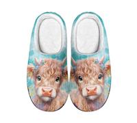 TSOVTHRID Highland Cow Winter Slippers for Women Indoor Flat Bedroom Slipper with Memory Foam Soft Fuzzy Womens Slippers Size 11 Warm Plush