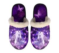 TSOVTHRID Horse Winter Slippers for Women Indoor Butterfly Rose House Slipper Size XS Non Slip Winter Shoes Purple Soft Plush Slipper Fluffy Shoes Slip On