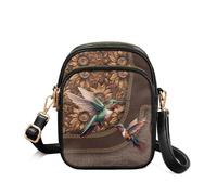 TSOVTHRID Hummingbird Sunflower Womens Purse for Women Crossbody Bag Leather Phone Baf Fashion Shoulder Bag Zippered Crossbody Sling Purse for Daily Commute